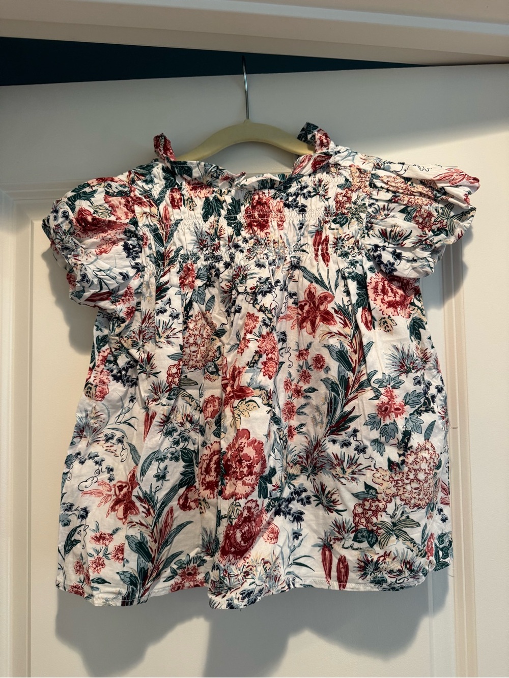 Janie and Jack White Floral Off-Shoulder Top with Red and Green Accents